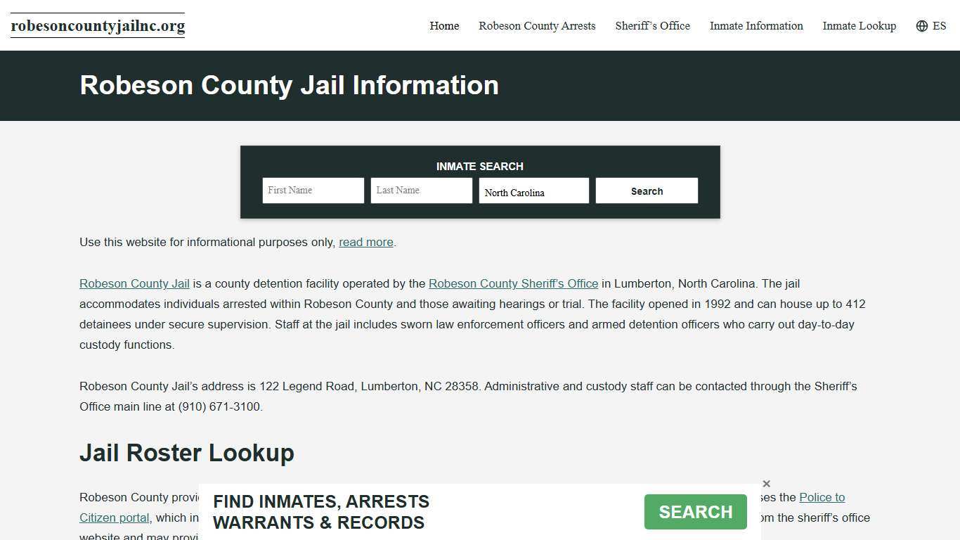 Robeson County, NC Jail Roster, Inmate Info